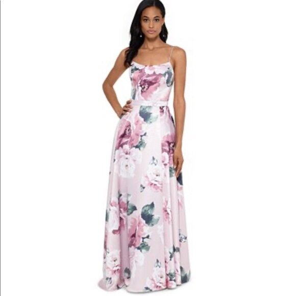 Xscape Floral Print Satin Gown Evening Dress Sz.8 - Picture 2 of 16